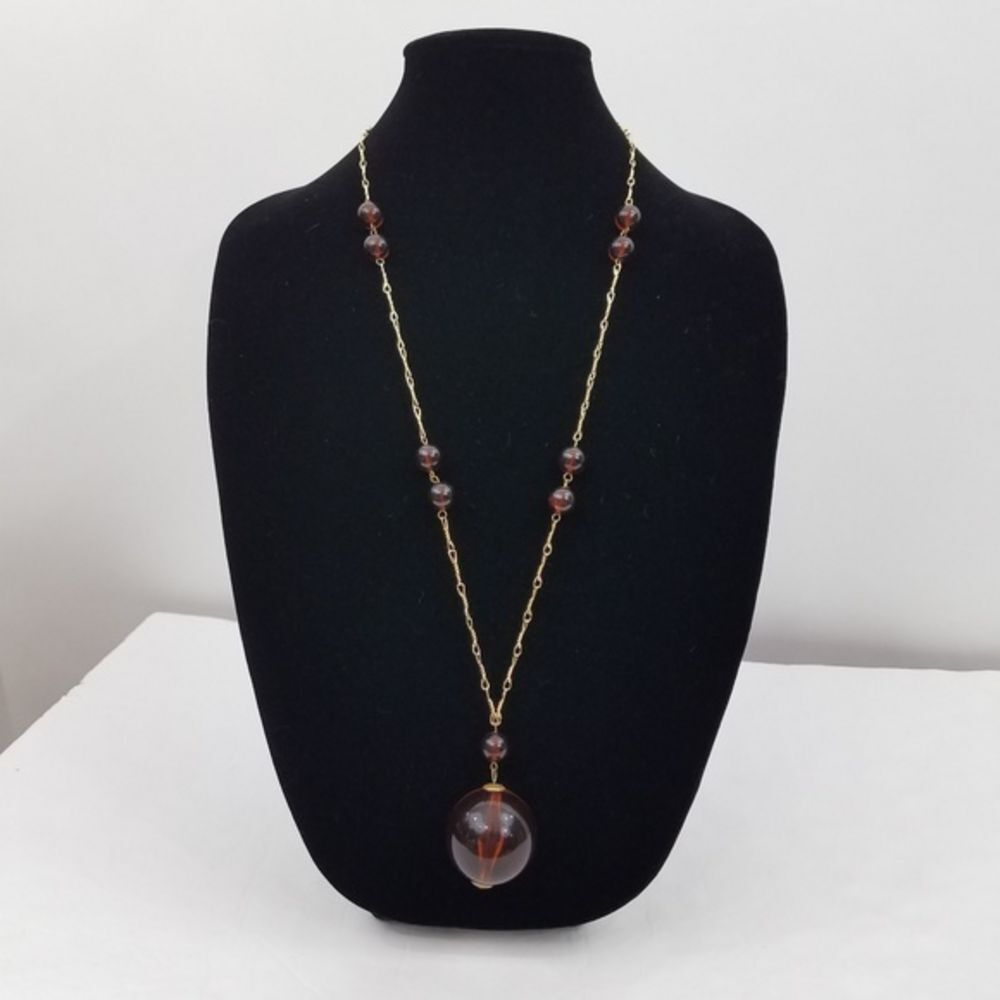 Ball Necklace Big Brown Gold Tone Long Chain‎ State